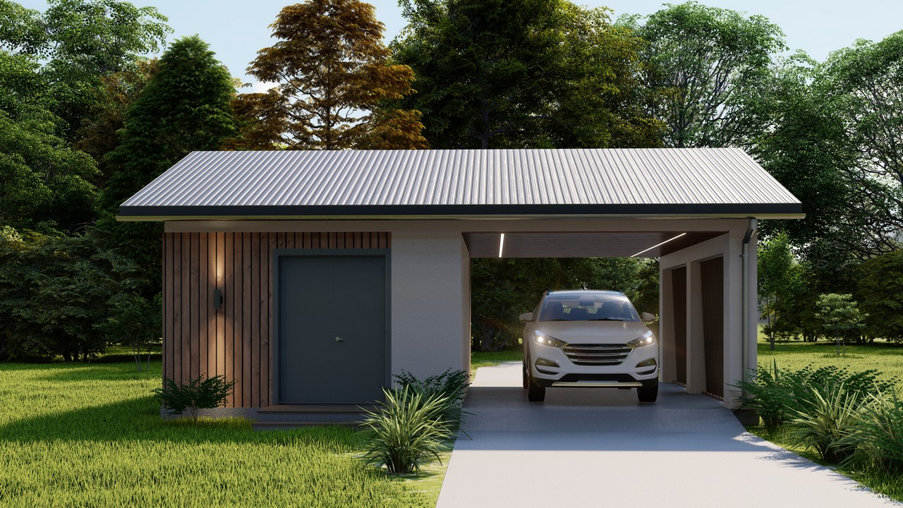 Навес с хозблоком